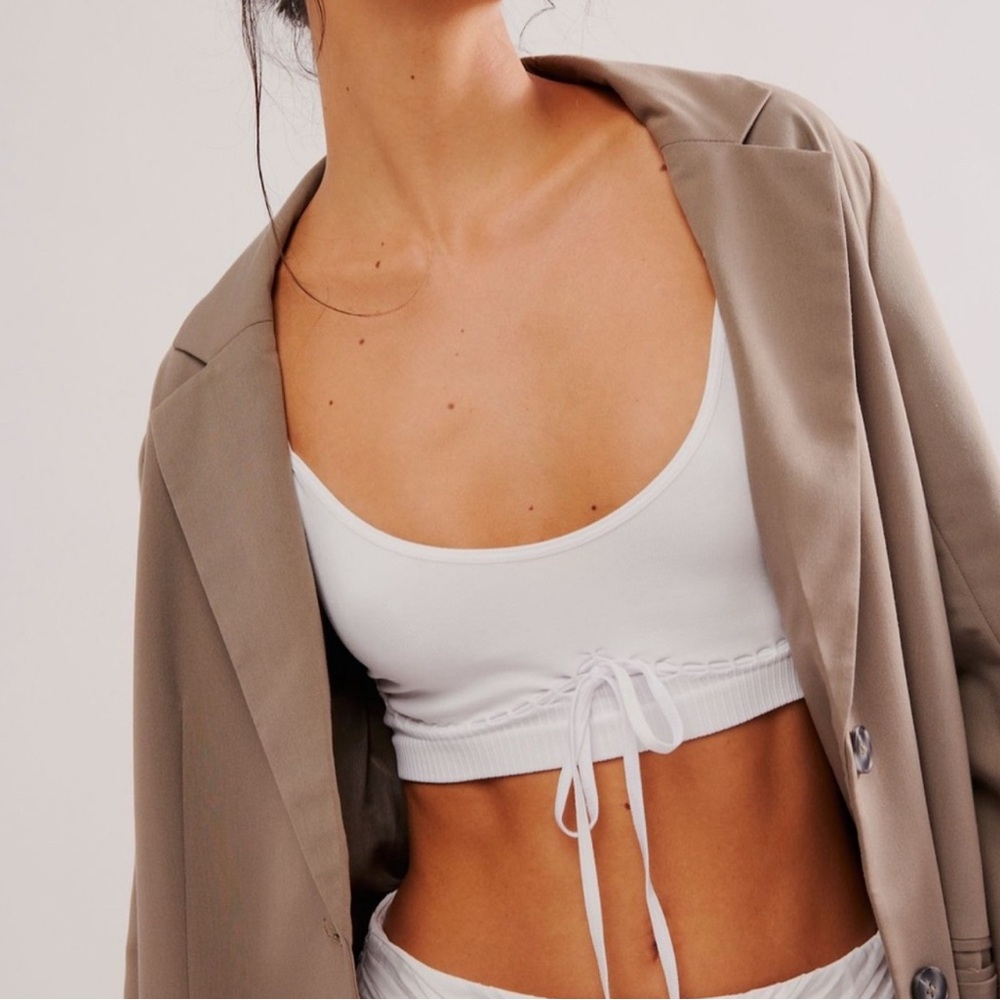 Free People Intimately White Scoop Neck Drawstring Bralette